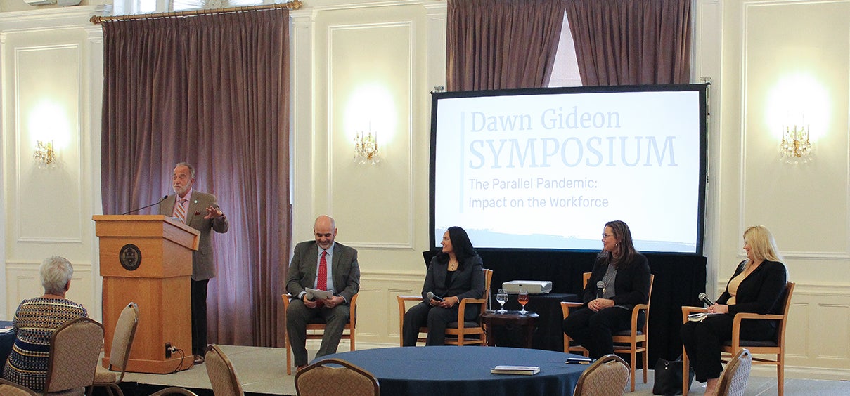 Kevin Altomari and panelists participate in the 2022 Dawn Gideon Symposium. 